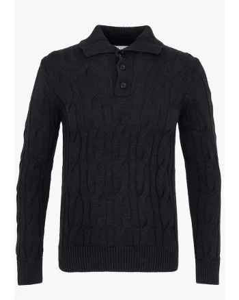 Pulover tricotat din bumbac, Negru