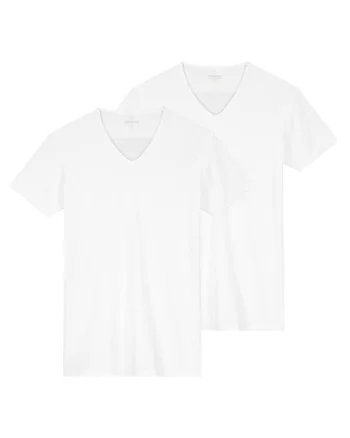 , Set de tricouri slim fit cu decolteu in V Eastwood - 2 piese, Alb