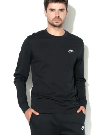Bluza cu logo brodat si maneci lungi Sportswear Club, Alb/Negru