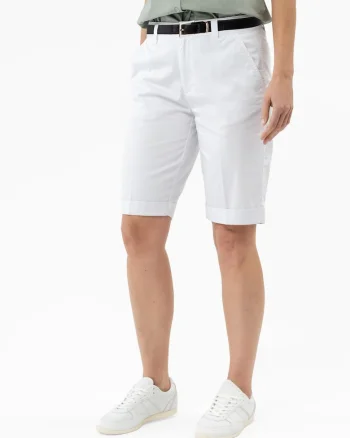 Pantaloni scurti din bumbac, dama, cu pliu, cu cordon, Regular Fit,  P-Kerry, alb, Alb