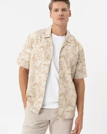 Camasa barbati din bumbac cu model floral, maneci scurte, Comfort Fit,  C-Stim, bej, Bej