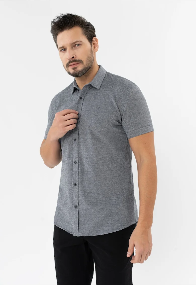 Camasa barbati din bumbac cu maneci scurte, Regular Fit, C-Londian, grafit, Gri grafit