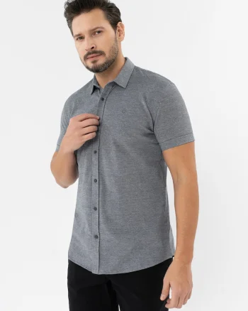 Camasa barbati din bumbac cu maneci scurte, Regular Fit, C-Londian, grafit, Gri grafit