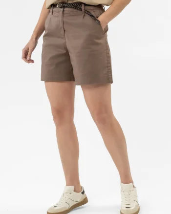 Pantaloni scurti din bumbac, dama, cu cordon, croiala lejera,  P-Greega, maro, Maro