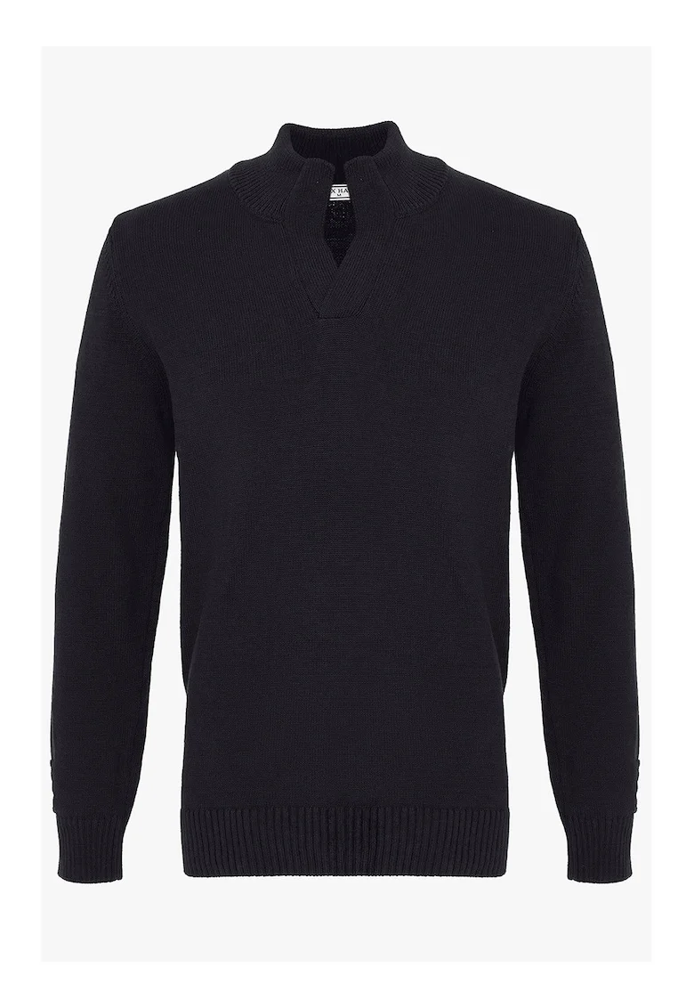 Pulover din bumbac cu model uni, Negru