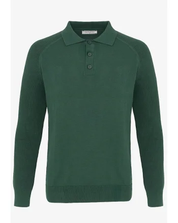 Pulover striat cu fenta cu nasturi, Verde inchis