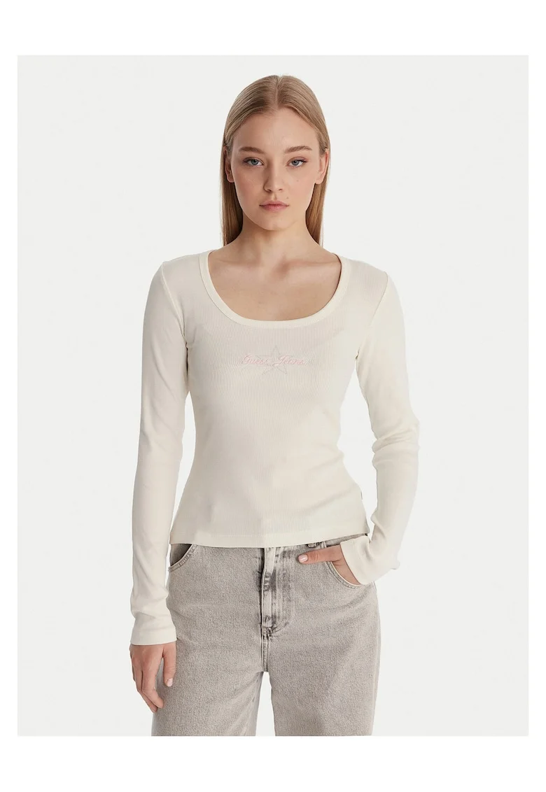 Bluza dama,  slim fit, ecru, bumbac, Ecru