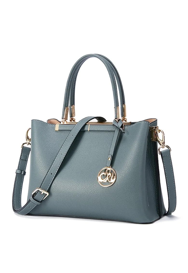 Geanta tote de piele cu bareta detasabila Olive, Verde persan
