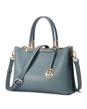 Geanta tote de piele cu bareta detasabila Olive, Verde persan