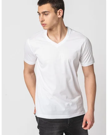 Tricou din bumbac cu decolteu in V, Alb