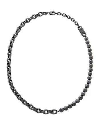 Colier din otel inoxidabil decorat cu pietre de hematite, Negru