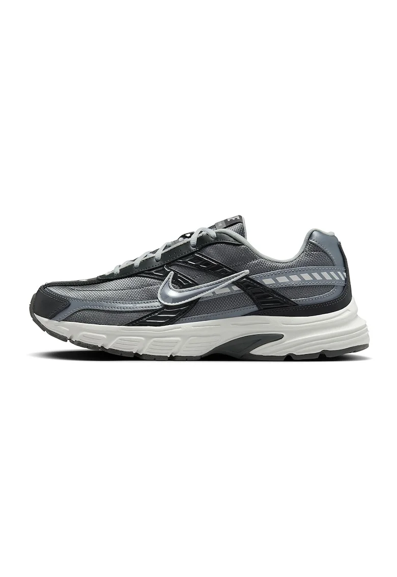Pantofi sport cu garnituri din piele si plasa, Gri carbune, Gri carbune