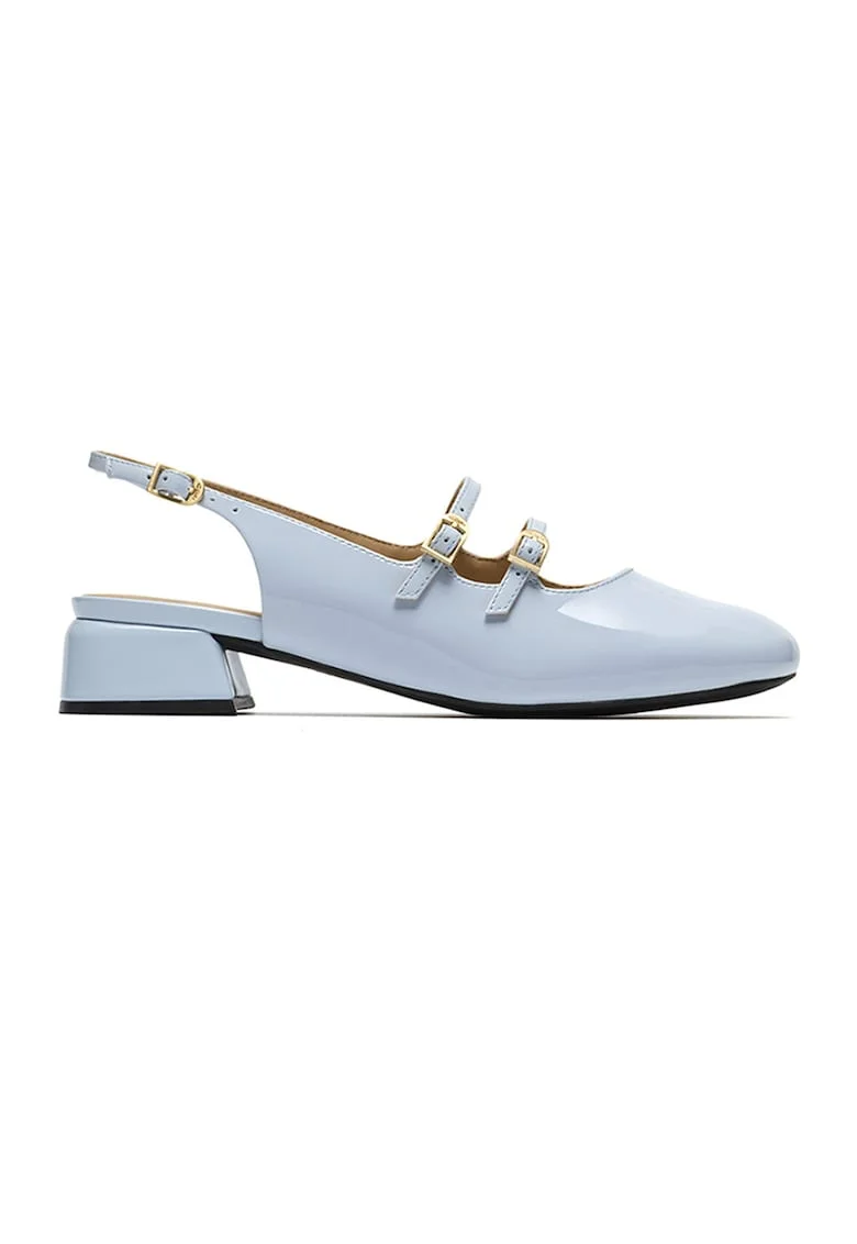 Pantofi slingback Mary Jane de piele lacuita Daiss, Albastru azur