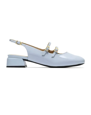 Pantofi slingback Mary Jane de piele lacuita Daiss, Albastru azur