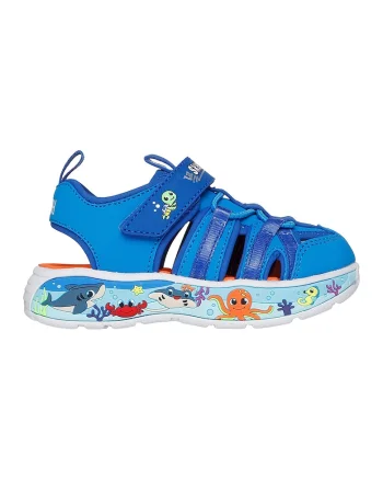Sandale Play Scene Splash de piele ecologica cu velcro, Portocaliu/Albastru