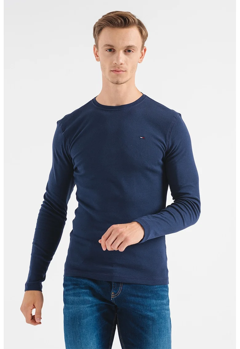 Bluza slim fit de bumbac organic, Bleumarin