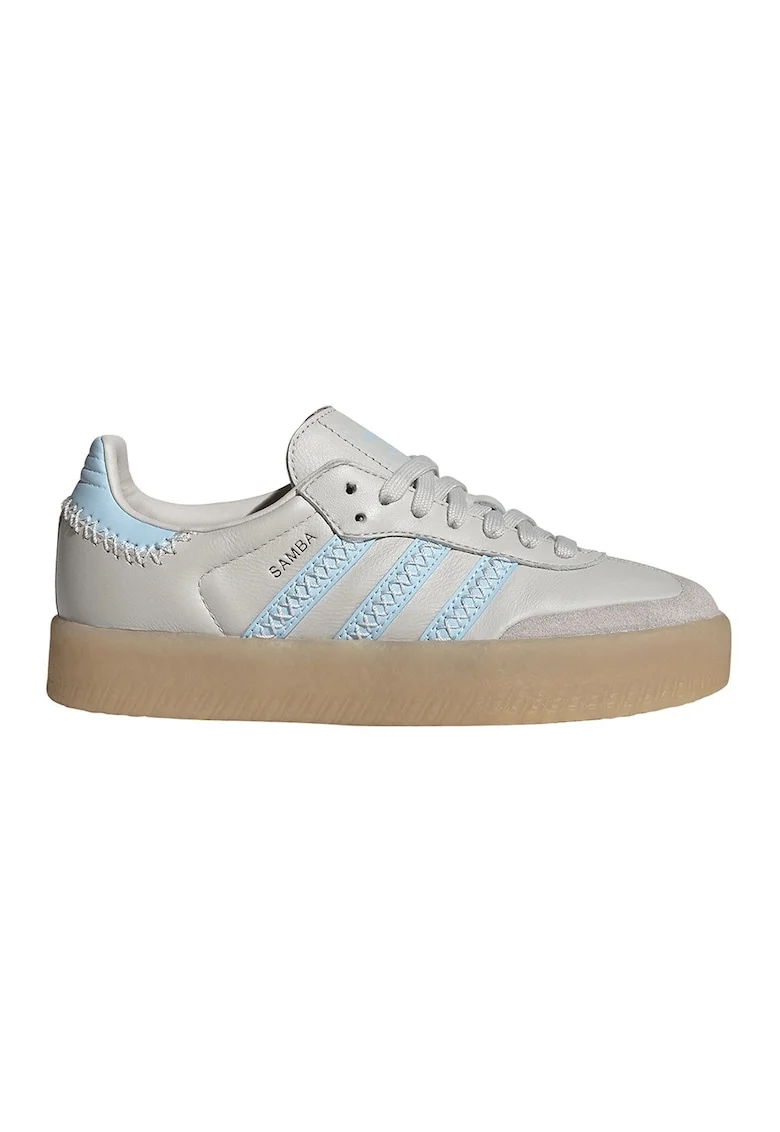 Pantofi sport Sambae de piele cu garnituri de piele intoarsa, Caramel/Alb murdar/Albastru deschis