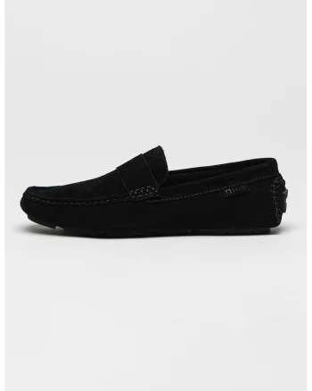 Pantofi loafer din piele intoarsa cu model uni, Negru