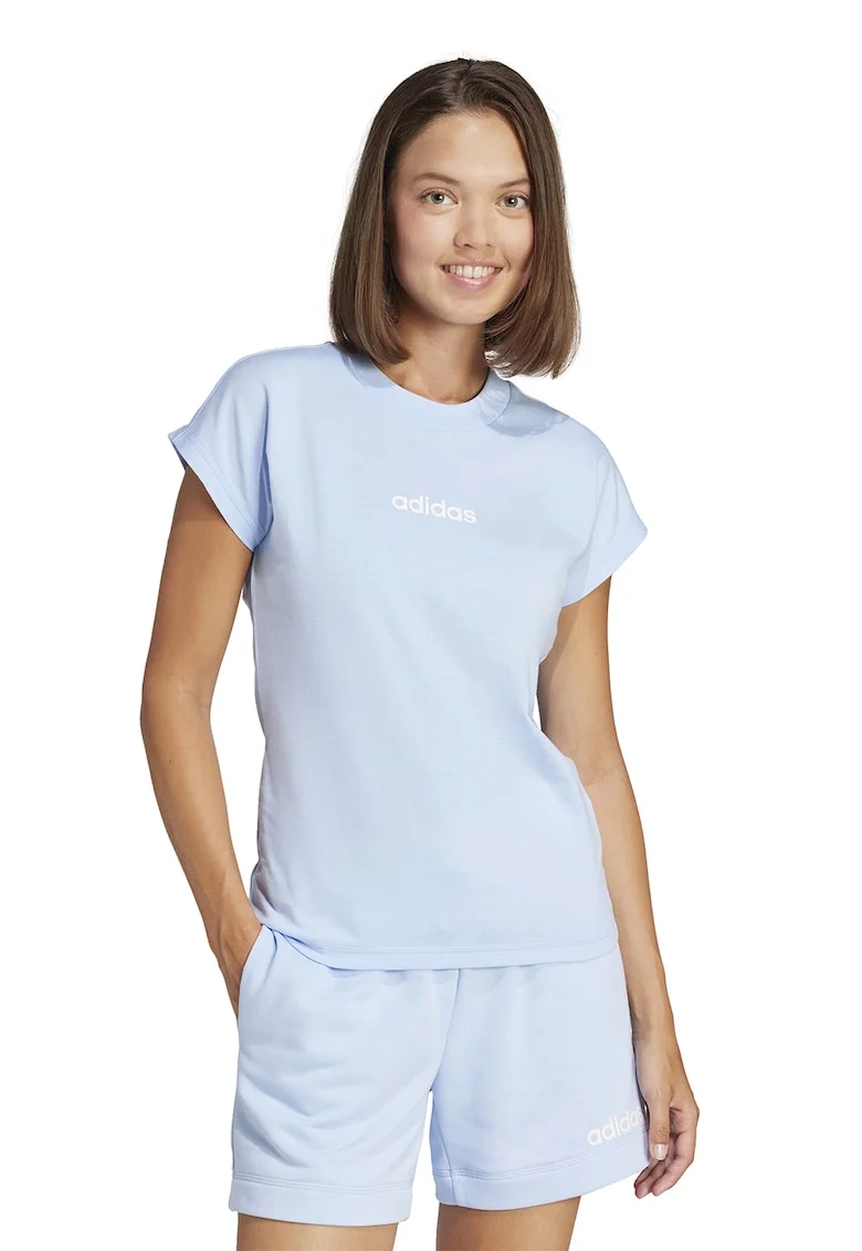 Tricou de bumbac cu decolteu rotund Essentials, Alb/Albastru glaciar