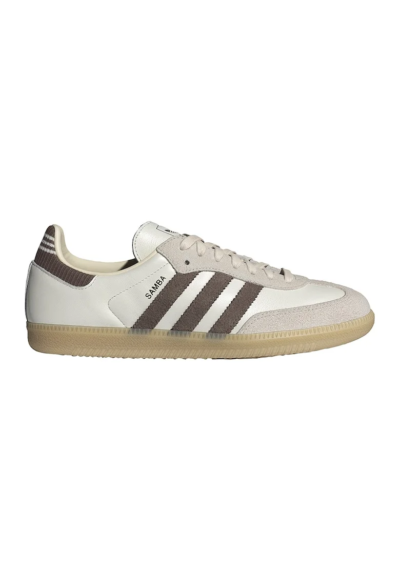 Pantofi sport din piele cu insertii din piele intoarsa Samba, Alb/Maro