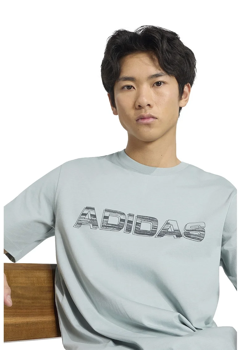 Tricou de bumbac cu imprimeu logo, Gri cenusiu