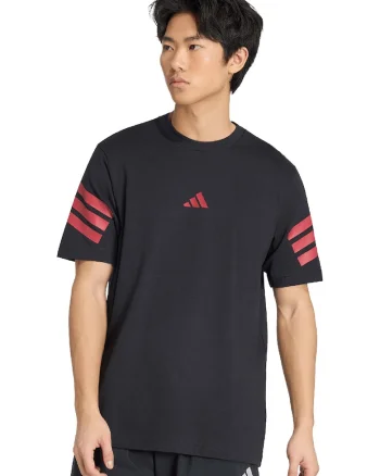 Tricou de bumbac cu decolteu la baza gatului si logo, Rosu/Negru