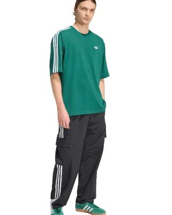 Tricou cu logo discret 3 Stripes, Alb/Verde inchis