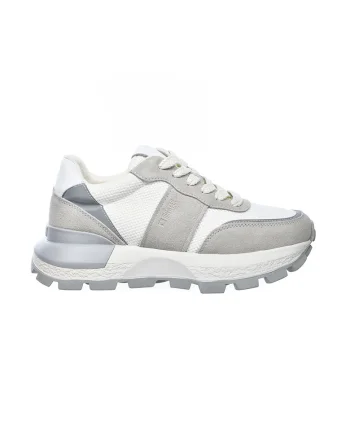 Pantofi sport cu talpa wedge si garnituri din piele intoarsa, Alb/Gri