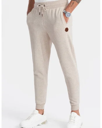 Pantaloni sport din amestec de bumbac cu logo, Crem