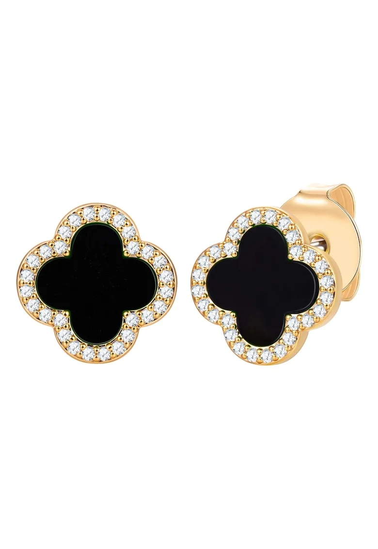Cercei cu tija placati cu aur de 14K si decorati cu zirconia, Auriu