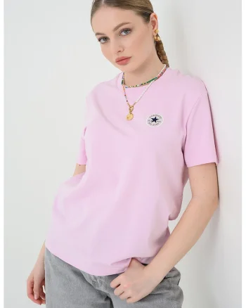 Tricou din amestec de bumbac cu aplicatie logo, Roz
