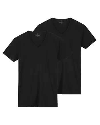 , Set de tricouri slim fit cu decolteu in V Eastwood - 2 piese, Negru