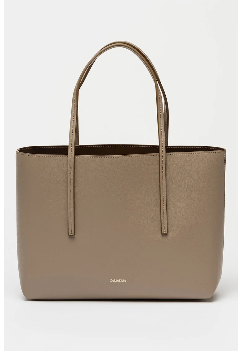 Geanta shopper de piele ecologica cu etui detasabil, Maro taupe