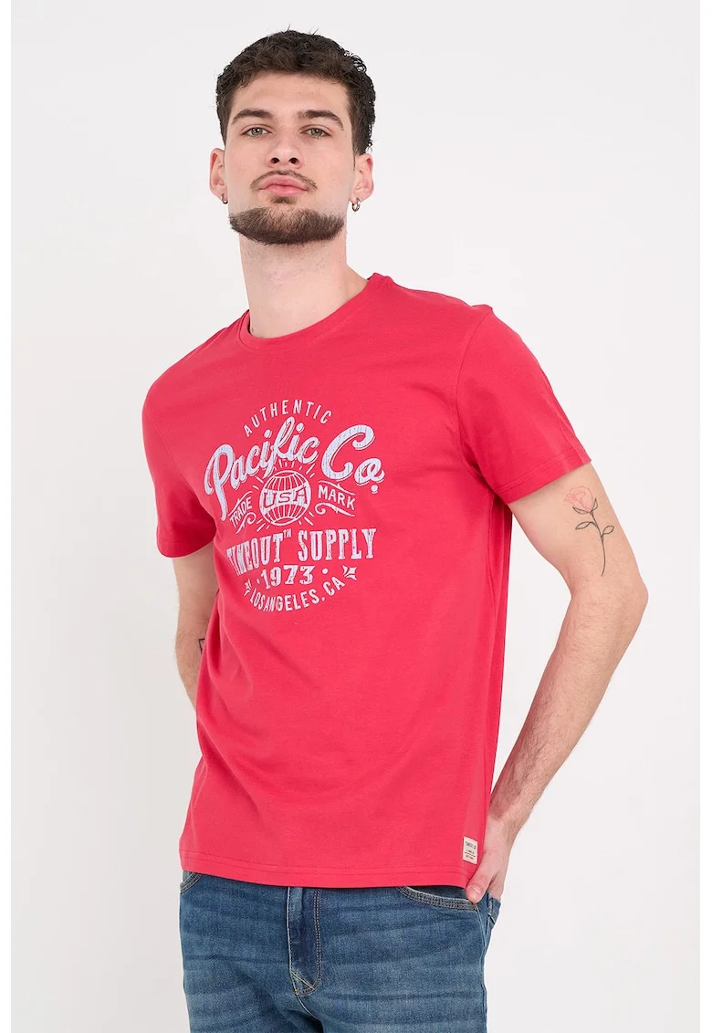 Tricou din bumbac cu imprimeu logo, Alb/Roz zmeuriu
