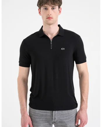 Tricou slim fit cu fenta cu fermoar, Negru