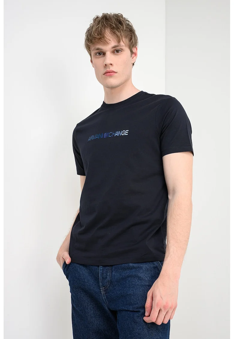 Tricou de bumbac cu logo brodat, Albastru ultramarin