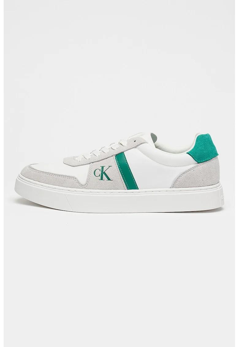 Pantofi sport low-cut cu garnituri de piele intoarsa, Gri deschis/Alb optic/Verde aquamarin