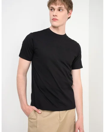 Tricou slim fit cu logo in relief, Negru