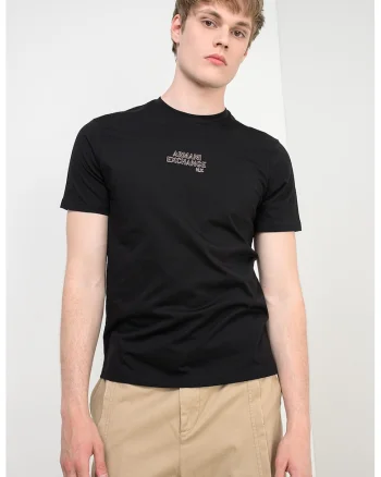 Tricou cu decolteu la baza gatului si logo, Negru