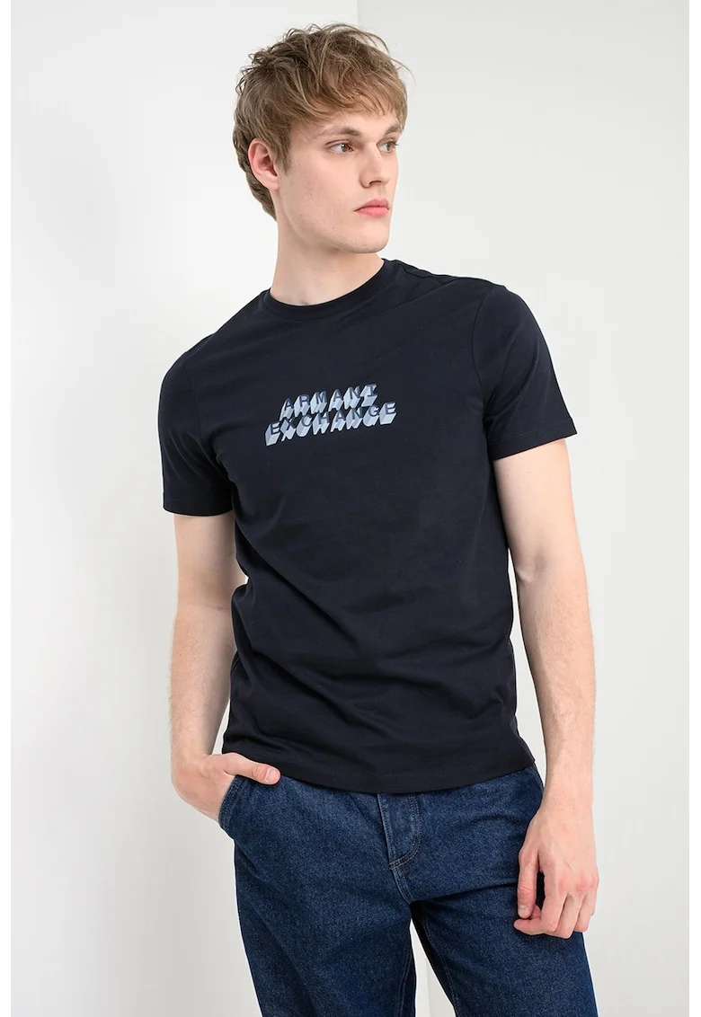 Tricou de bumbac cu imprimeu logo, Albastru ultramarin/Albastru prafuit