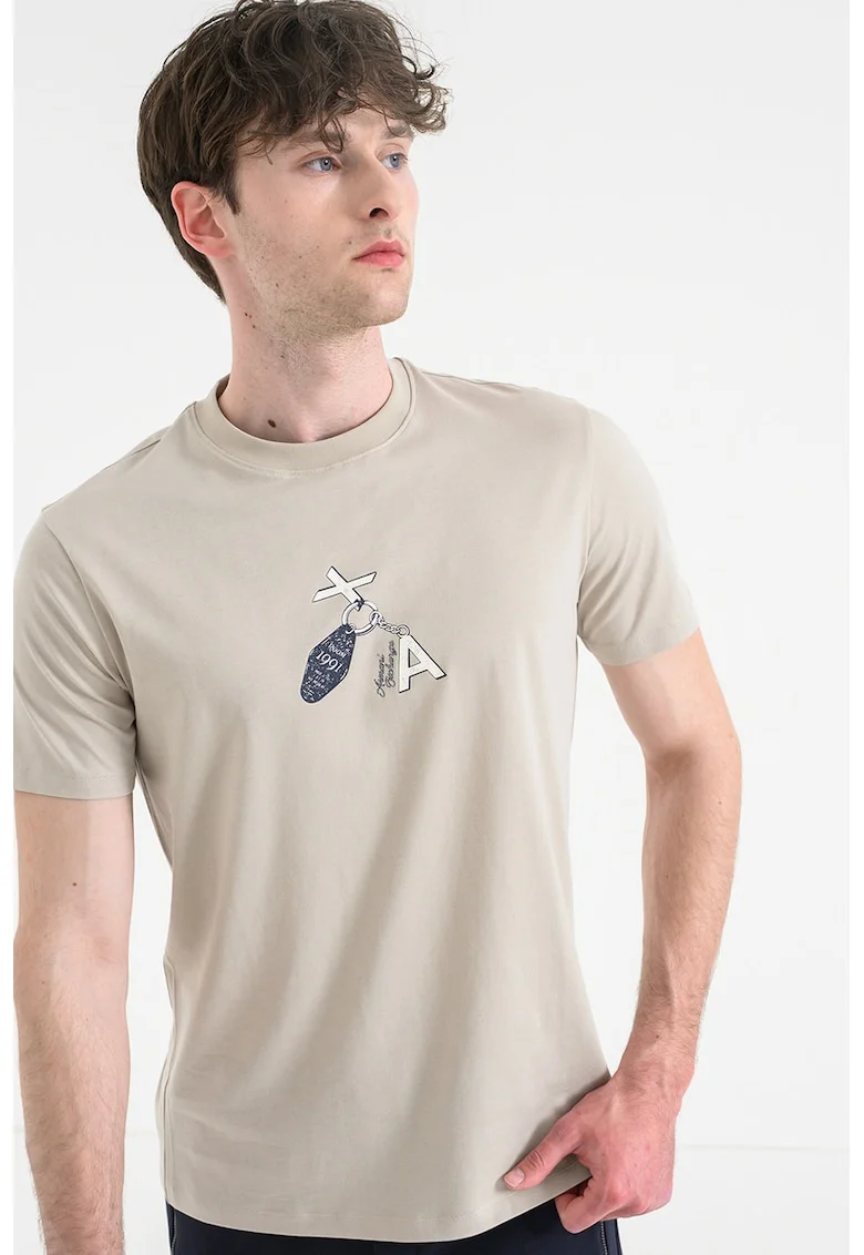 Tricou de bumbac cu imprimeu, Alb/Negru/Maro taupe deschis