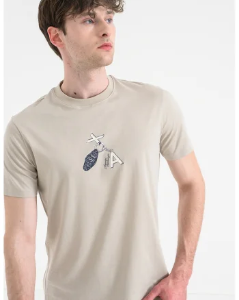 Tricou de bumbac cu imprimeu, Alb/Negru/Maro taupe deschis