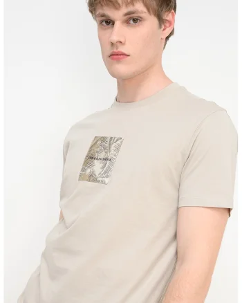 Tricou din bumbac cu decolteu la baza gatului, Maro taupe deschis