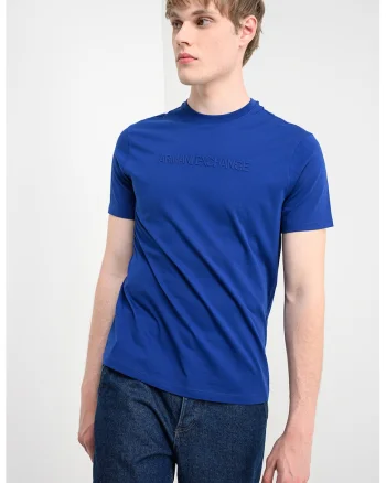 Tricou slim fit cu logo in relief, Albastru royal