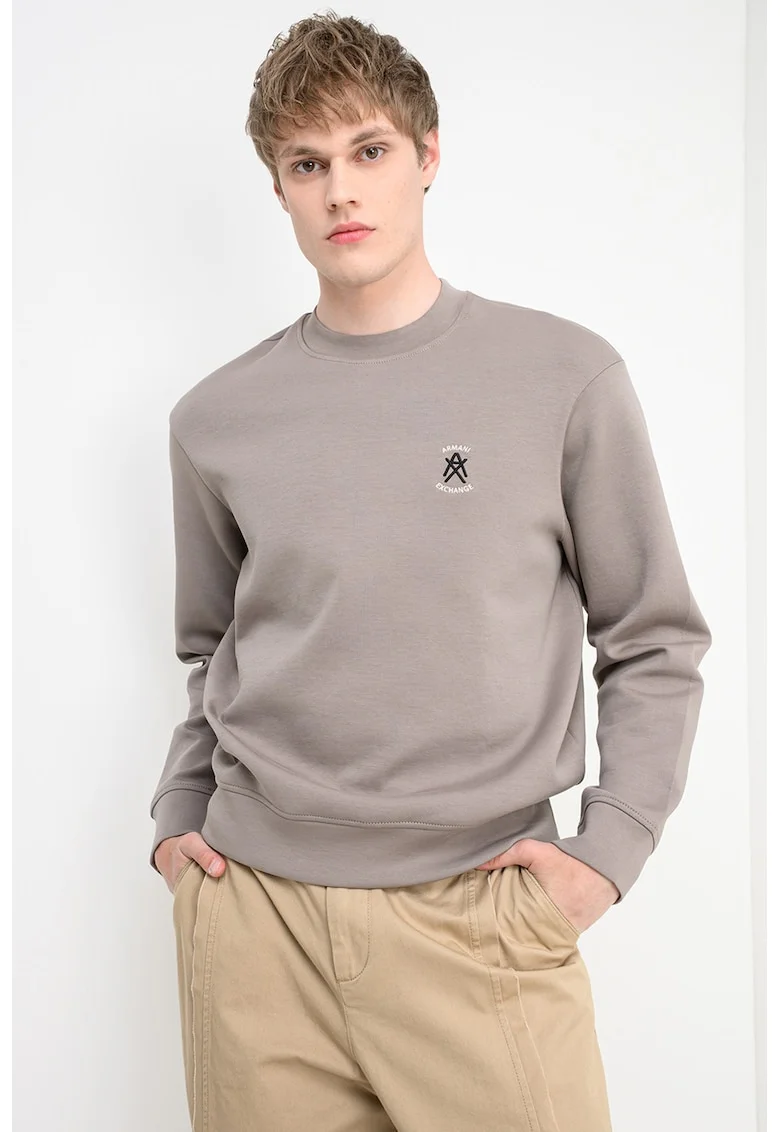 Bluza de trening cu decolteu la baza gatului, Maro taupe
