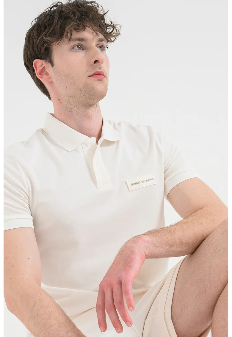 Tricou polo cu placuta logo, Alb