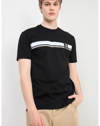 Tricou cu decolteu la baza gatului si logo, Alb/Negru/Maro taupe deschis