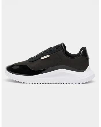 Pantofi sport cu segmente lacuite, Negru stins/Gri antracit
