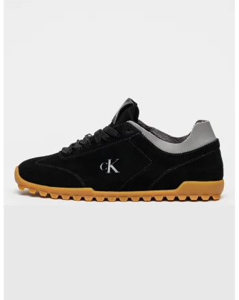 Pantofi sport din piele intoarsa cu sireturi cu texturi variate, Negru/Gri cenusiu