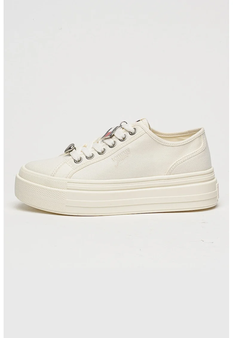Pantofi sport flatform de piele cu talisman, Alb murdar